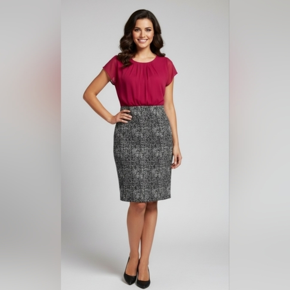 En Focus Blouson Pencil Dress Size 10